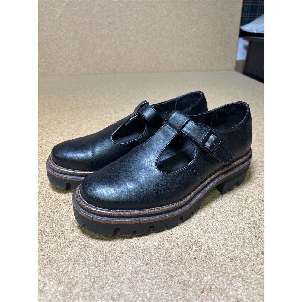 Korks Vega Mary Jane Loafers 7.5M Shoes Black T-Strap Chunky Lug Sole Platform
